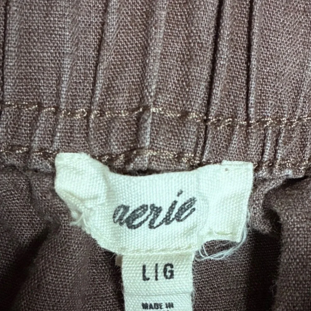 Aerie Linen Blend Ruffle Hem Shorts Large Brown High Rise Coastal Cottagecore